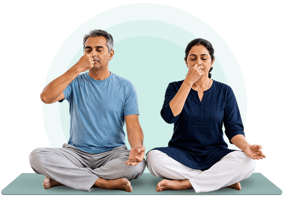 Couple doing a guided stretching exercise