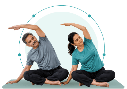 Couple doing a guided stretching exercise