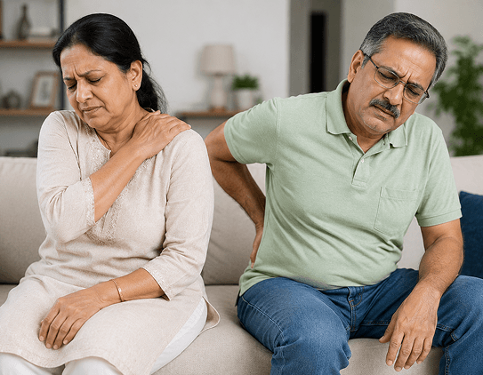 Couple at home doing guided physiotherapy