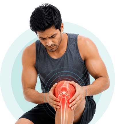 Illustration of the knee joint highlighting areas treated with TECAR therapy