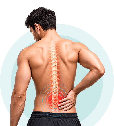 Illustration of the lumbar spine highlighting lower back areas treated with spinal decompression