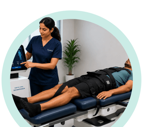 Vyana physiotherapist operating a robotic spinal decompression table in Ahmedabad