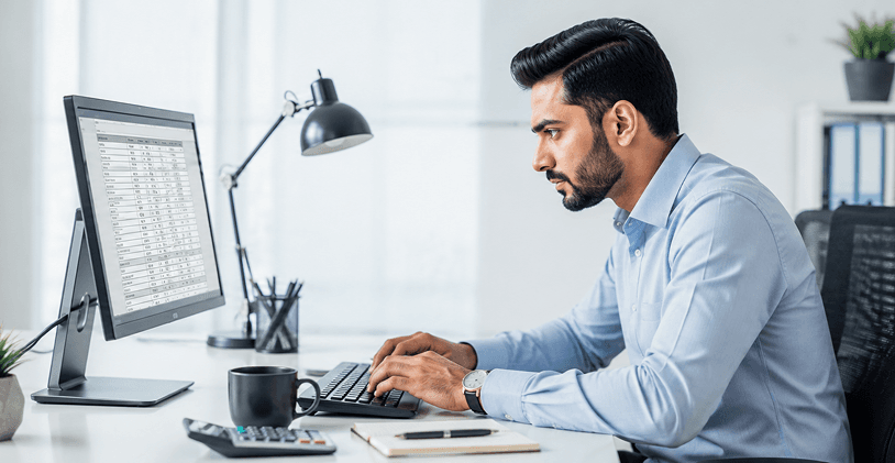 Office worker leaning toward his monitor with a hunched neck posture