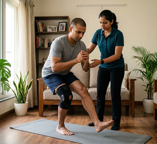 Physiotherapist providing treatment during a home visit
