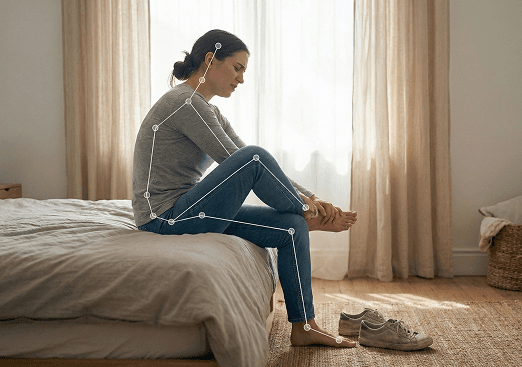 Person sitting and holding their ankle in pain