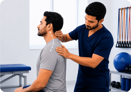 Physiotherapist performing a hands-on neck mobility treatment for cervical spondylosis