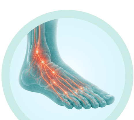 Anatomical illustration showing peripheral neuropathy rehab, area