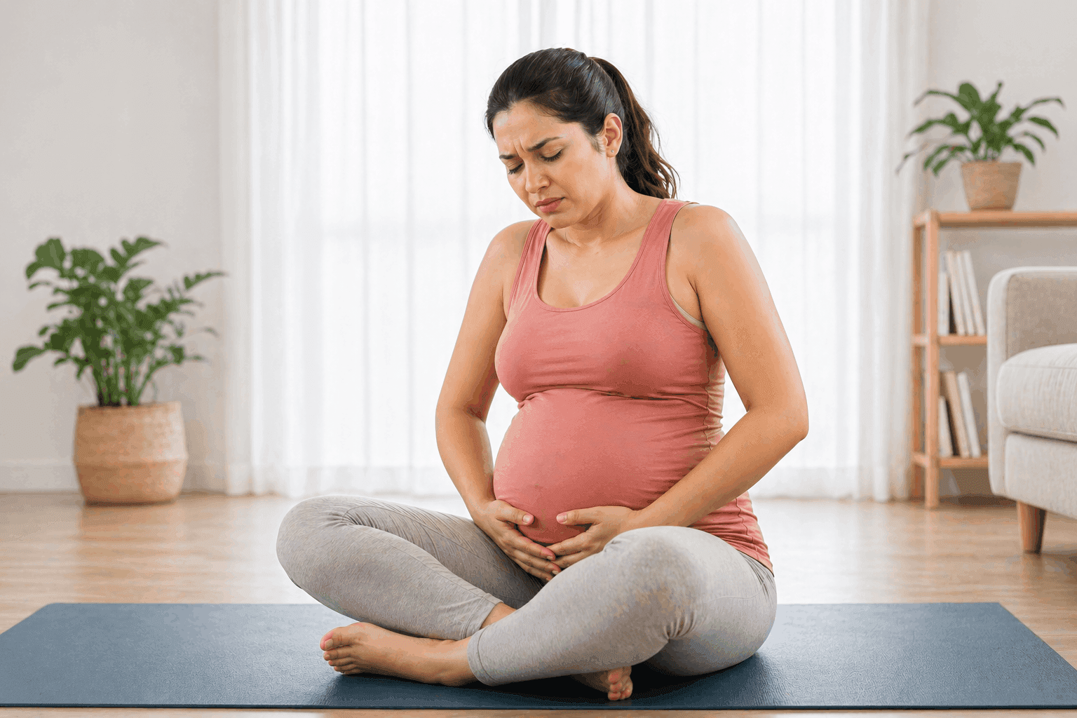 Pregnant woman experiencing pelvic discomfort