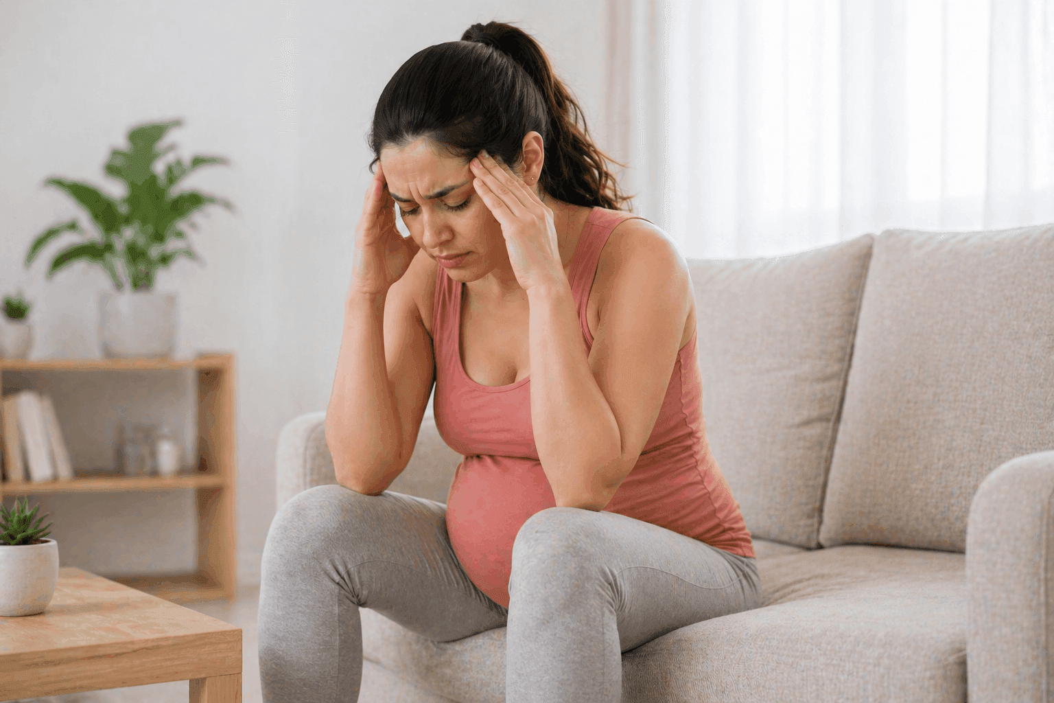 Pregnant woman taking a quiet moment to manage stress